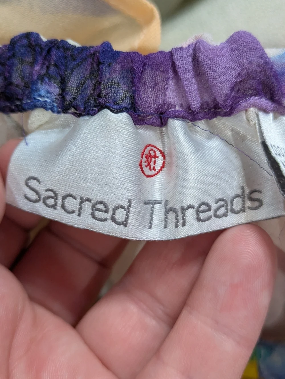 Sacred Threads Colorful Patchwork Floral Chiffon Layered Skirt L - Picture 6 of 8